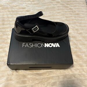 Fashion Nova Glossy Black Flats with Buckle